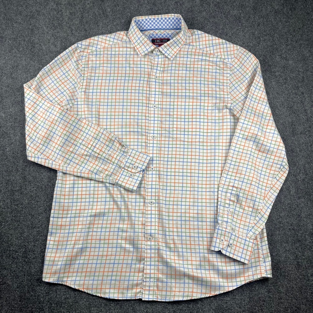 Johnston&Murphy XC4 Long Sleeve Shirt Men Large Tattersall Plaid Cotton 74-8417
